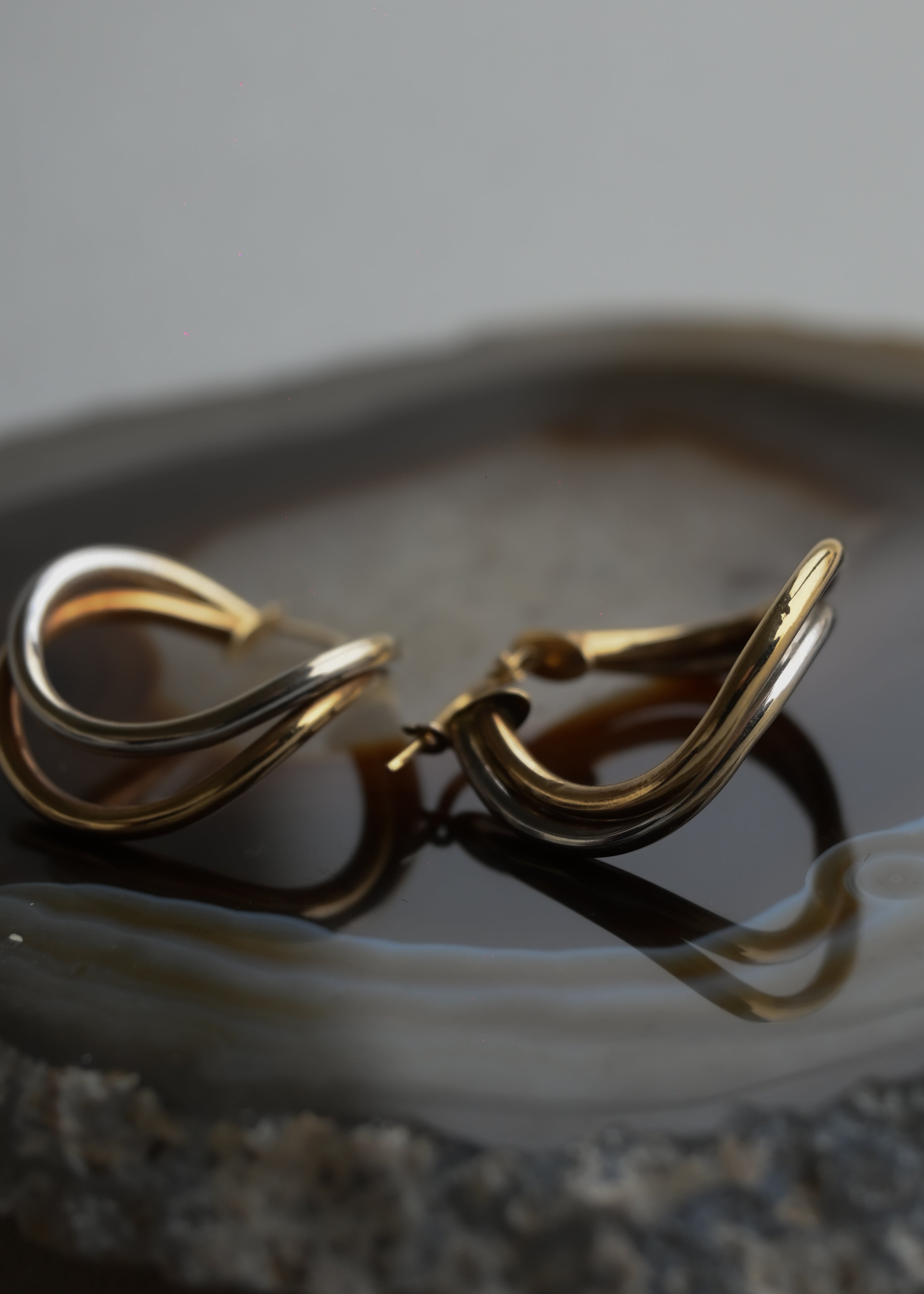 14K Yellow Gold  Twisted Double Hoops