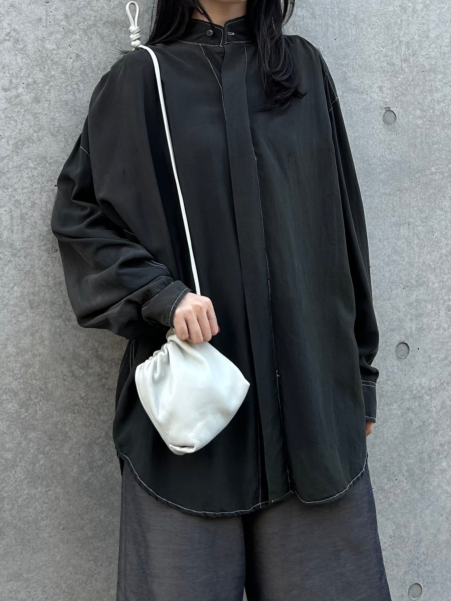 Overdyed Silk Stand Collar Shirt