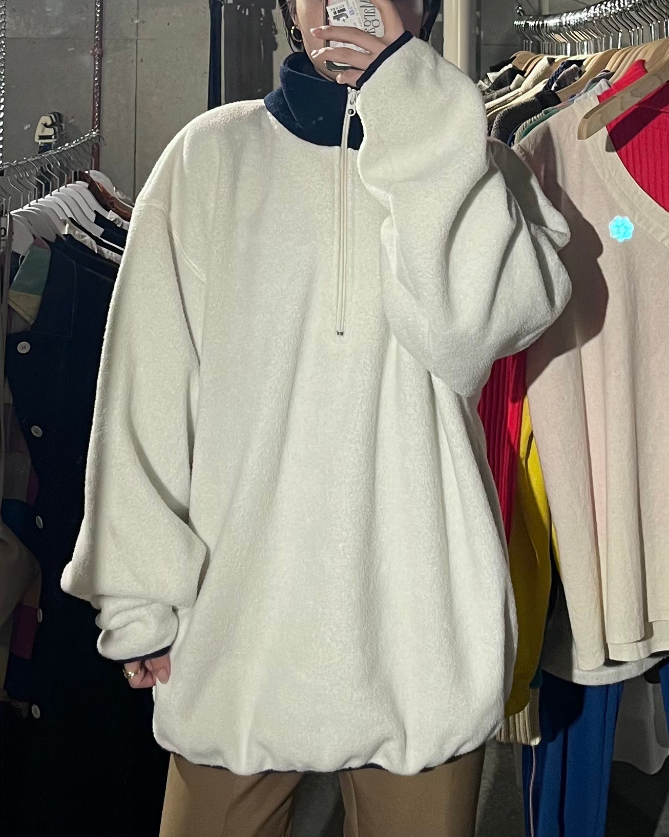 90s Patterned Fleece Zip-Up Pullover