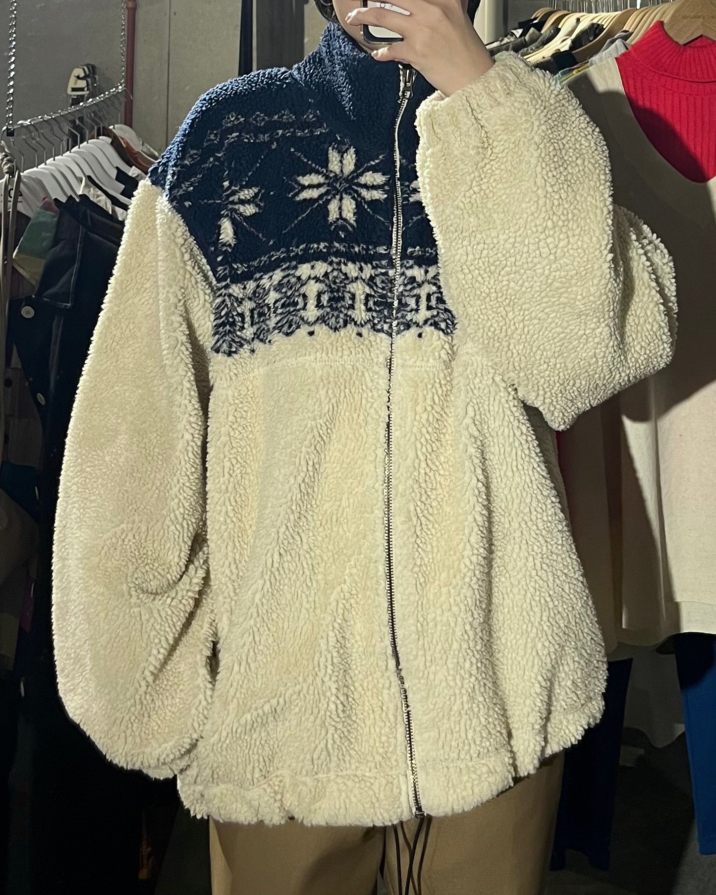 90s Patterned Fleece Jacket