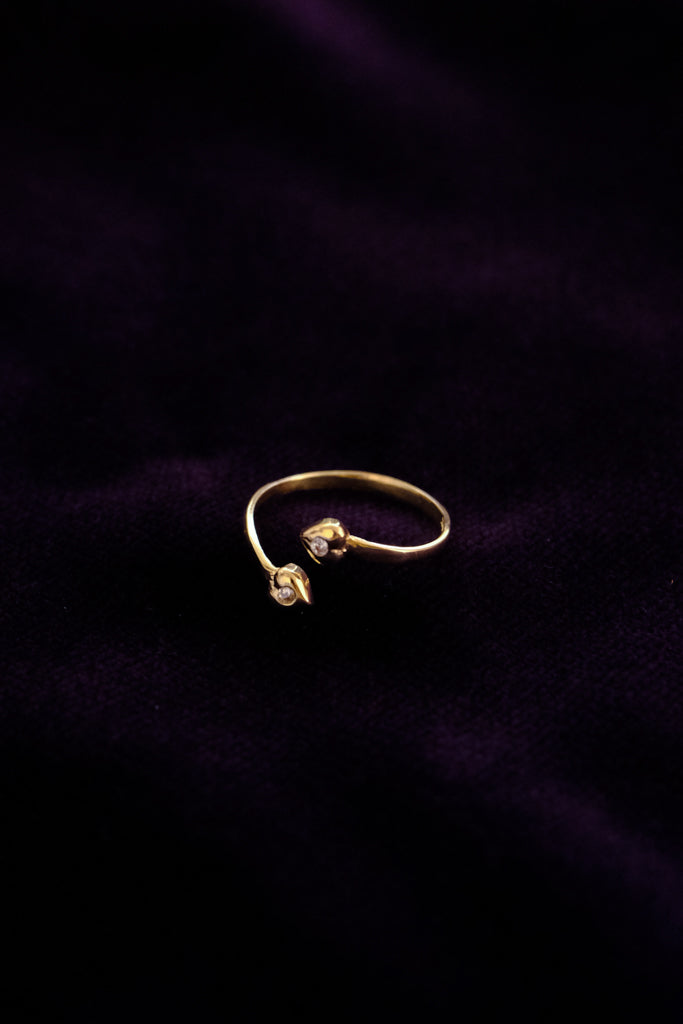 10k Yellow Gold 05ct CZ Diamond Heart Ring - 7号