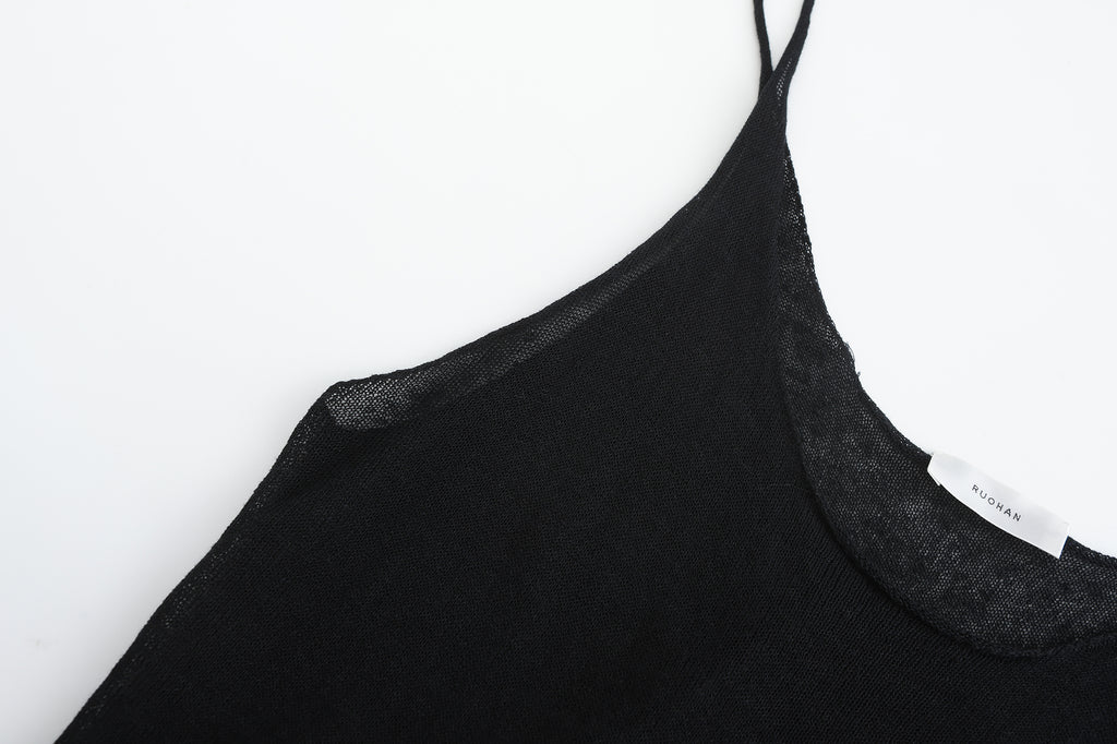 "RUOHAN" Black Knit Slip Top
