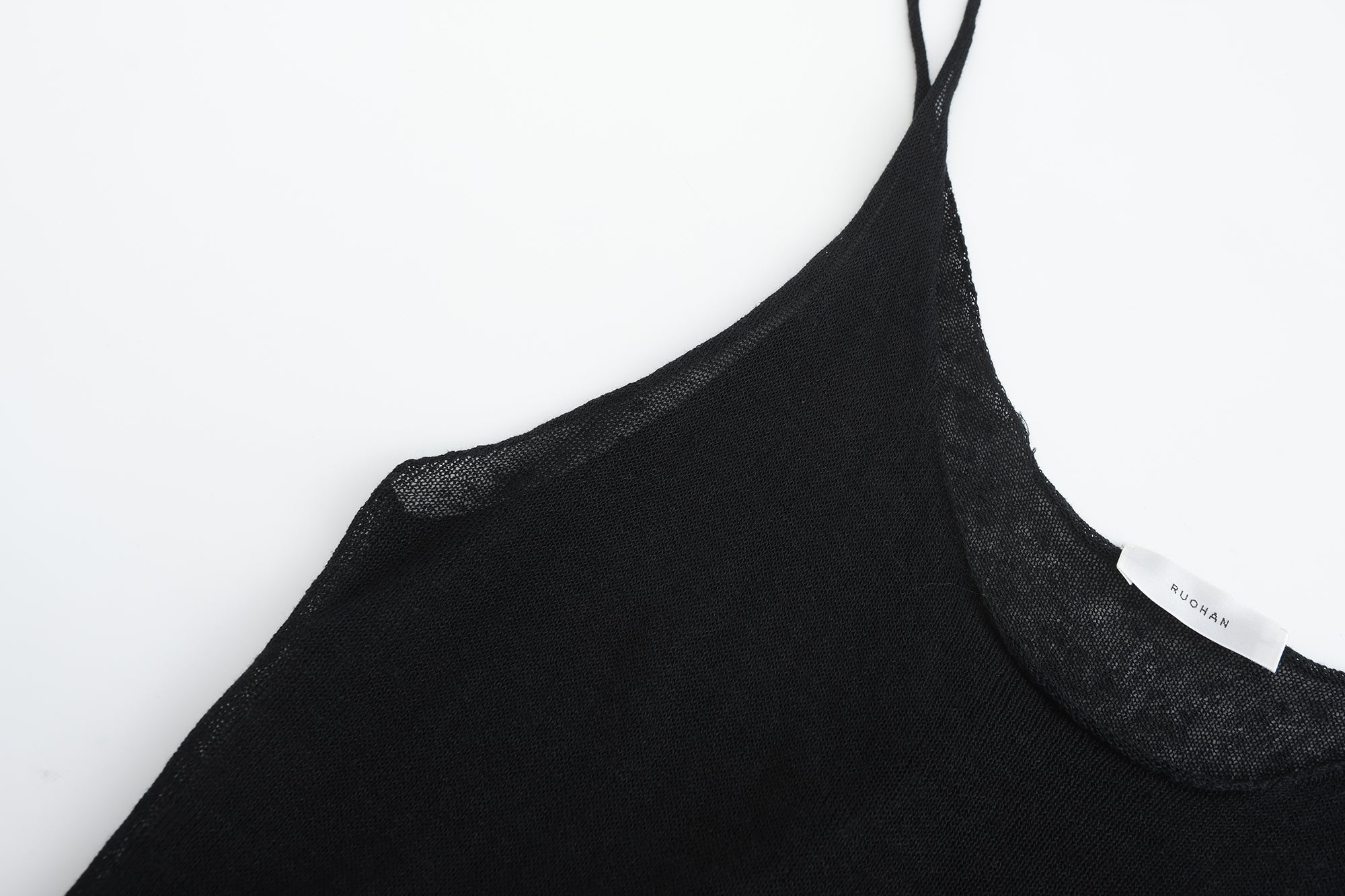 "RUOHAN" Black Knit Slip Top