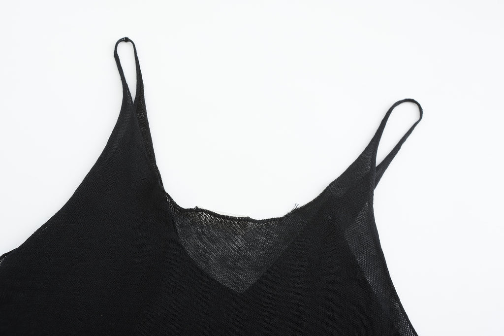 "RUOHAN" Black Knit Slip Top