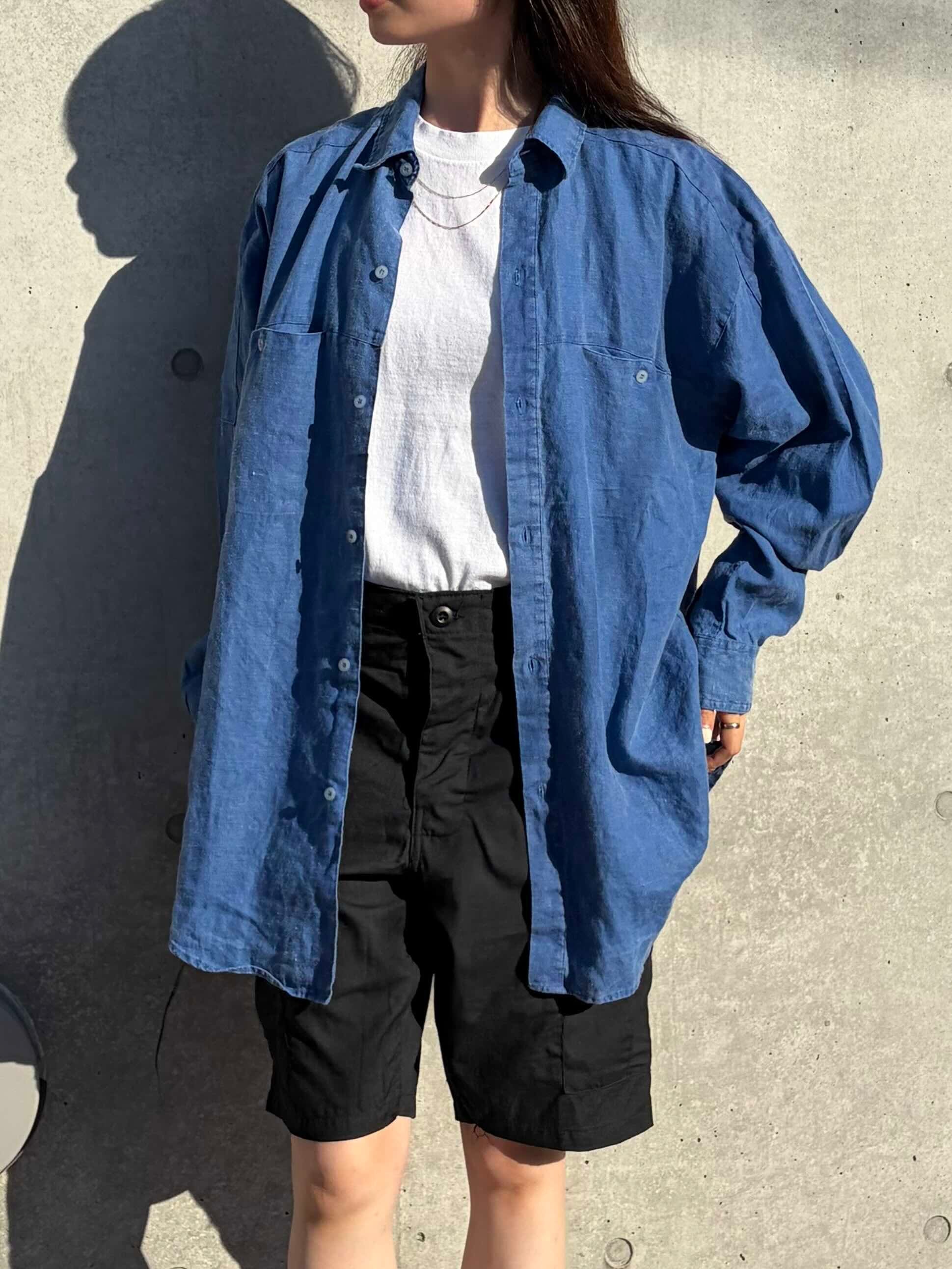 "GOOUCH" 100% Linen L/S Shirt - Blue