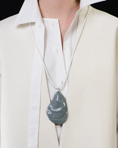 OYSTER SHELL AMULET .05 LEATHER PENDANT - SEA FOAM BLUE