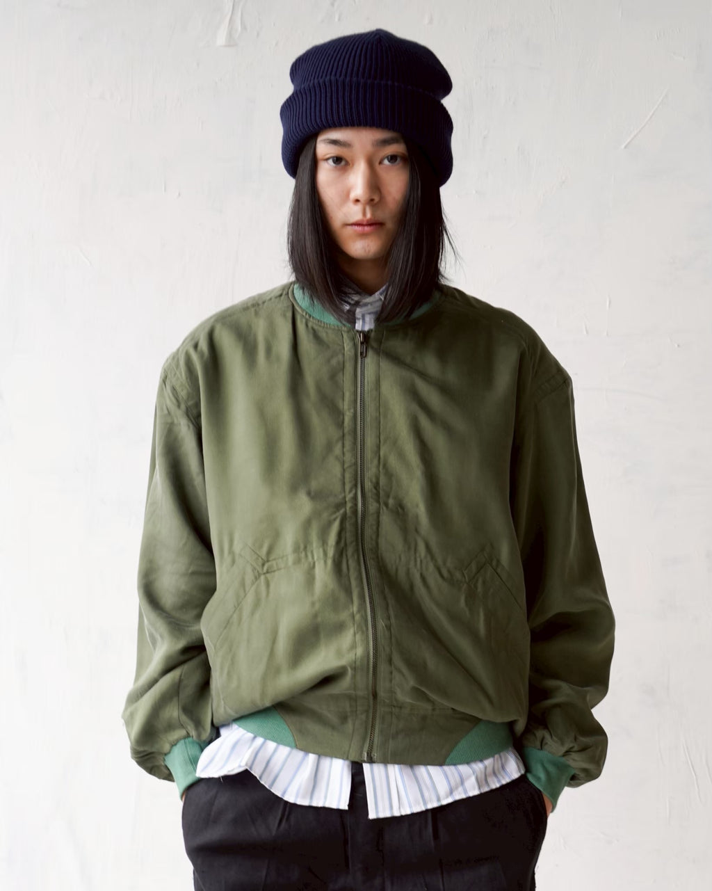 100% Silk Zip Up Jacket - Green