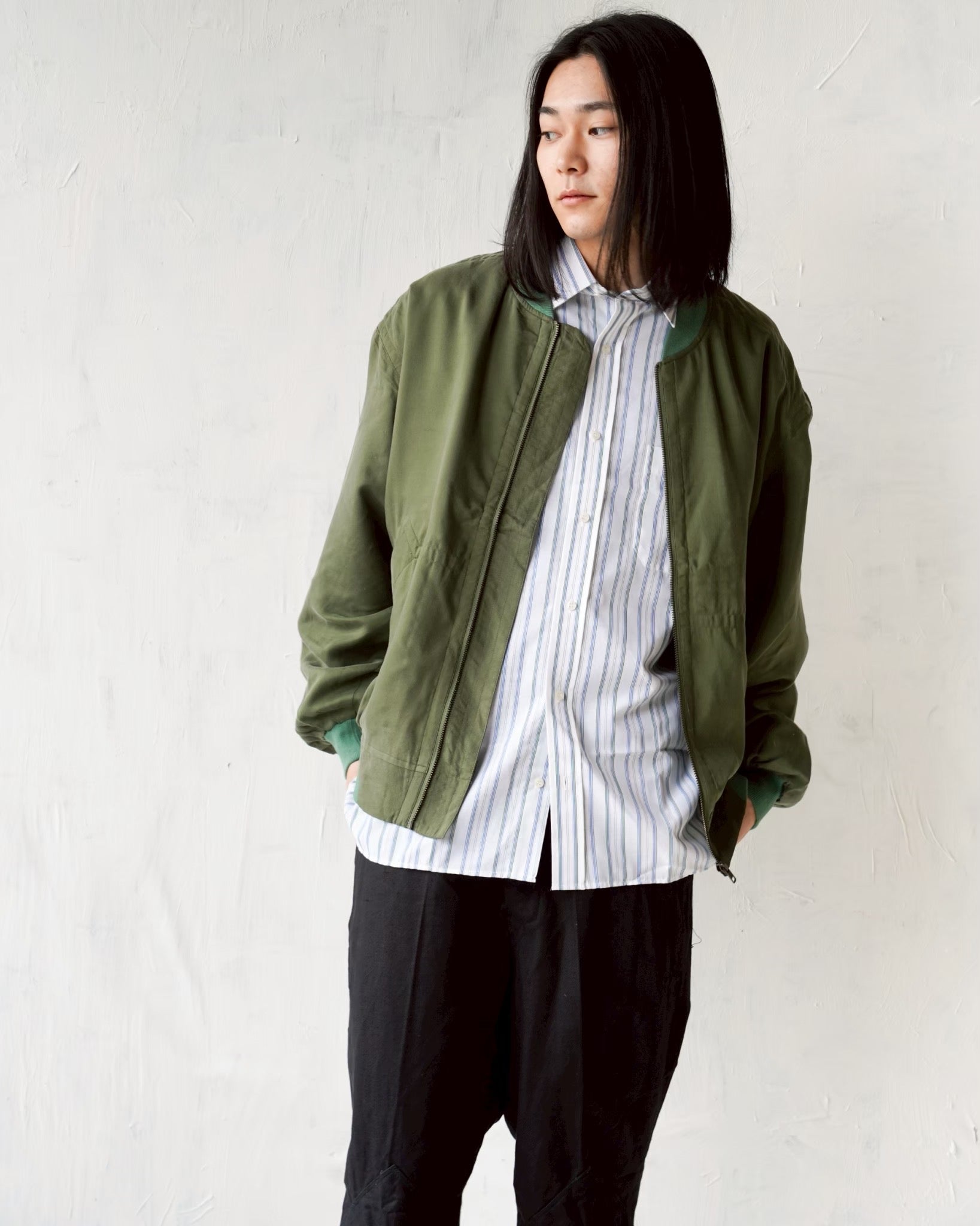 100% Silk Zip Up Jacket - Green