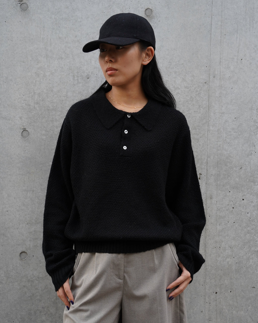 404 Mohair Blend Knit Polo - Black