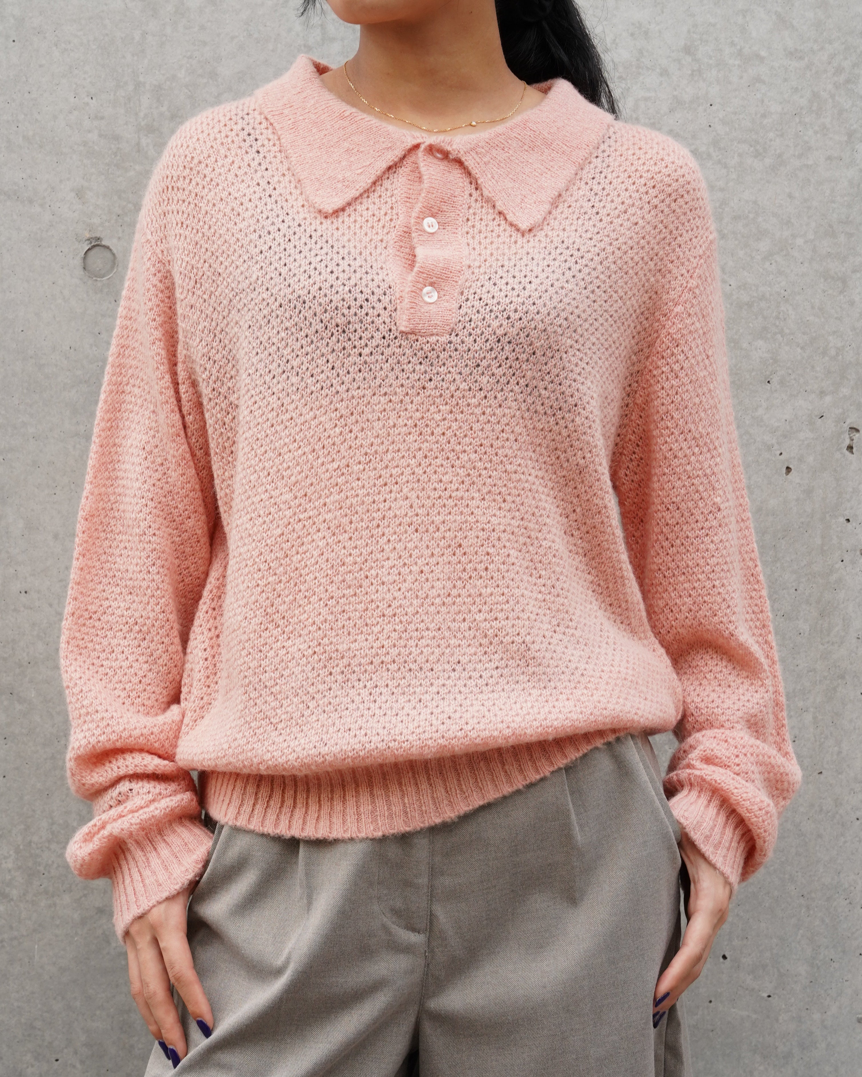 404 Mohair Blend Knit Polo - Pink