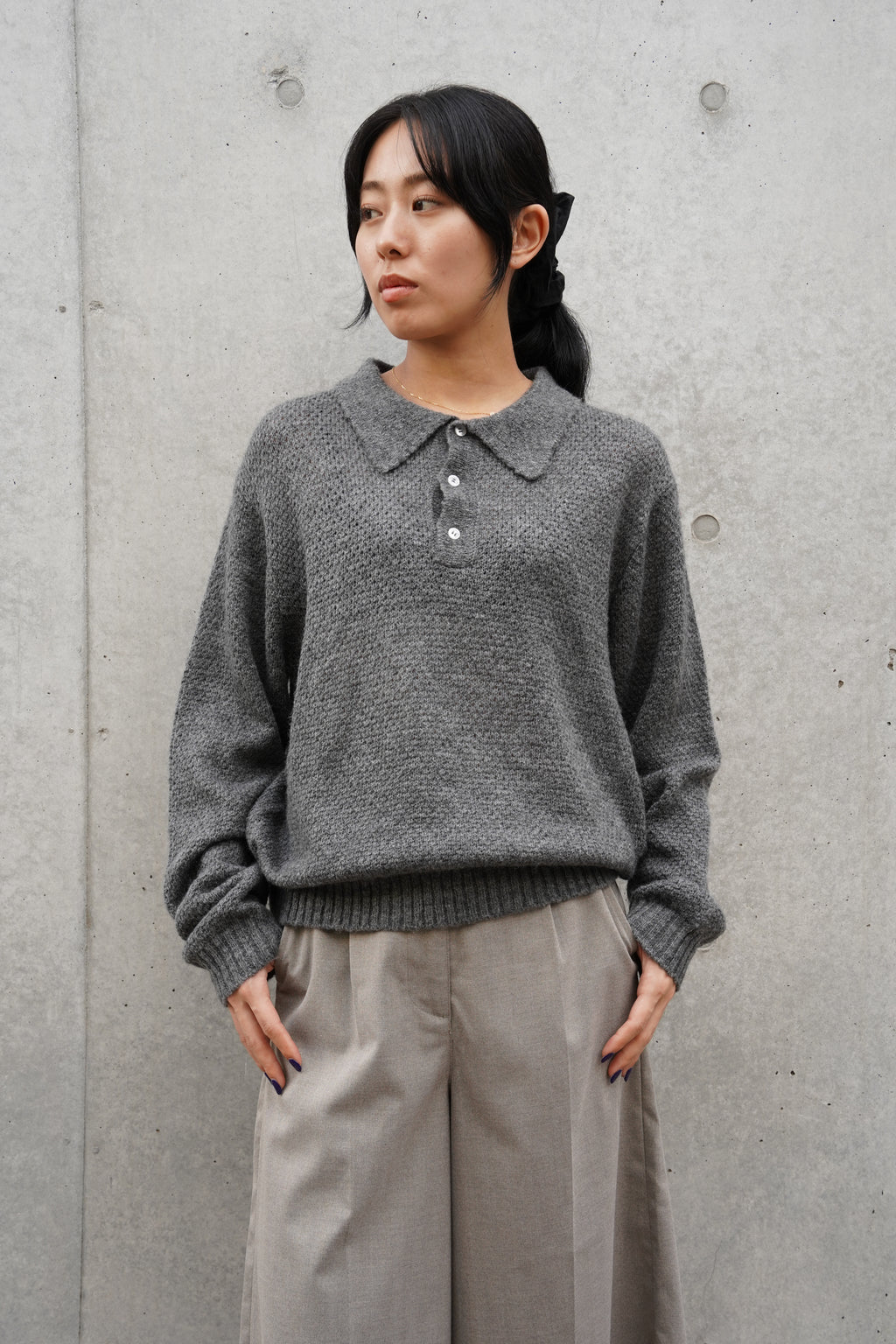 404 Mohair Blend Knit Polo - Gray
