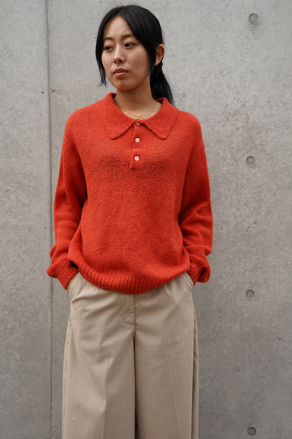 404 Mohair Blend Knit Polo - Orange