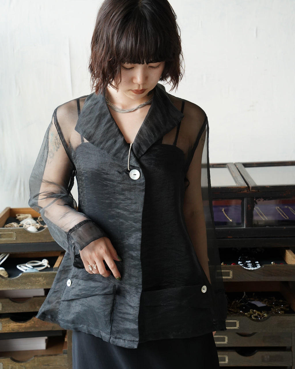 Sheer Shawl Collar Jacket