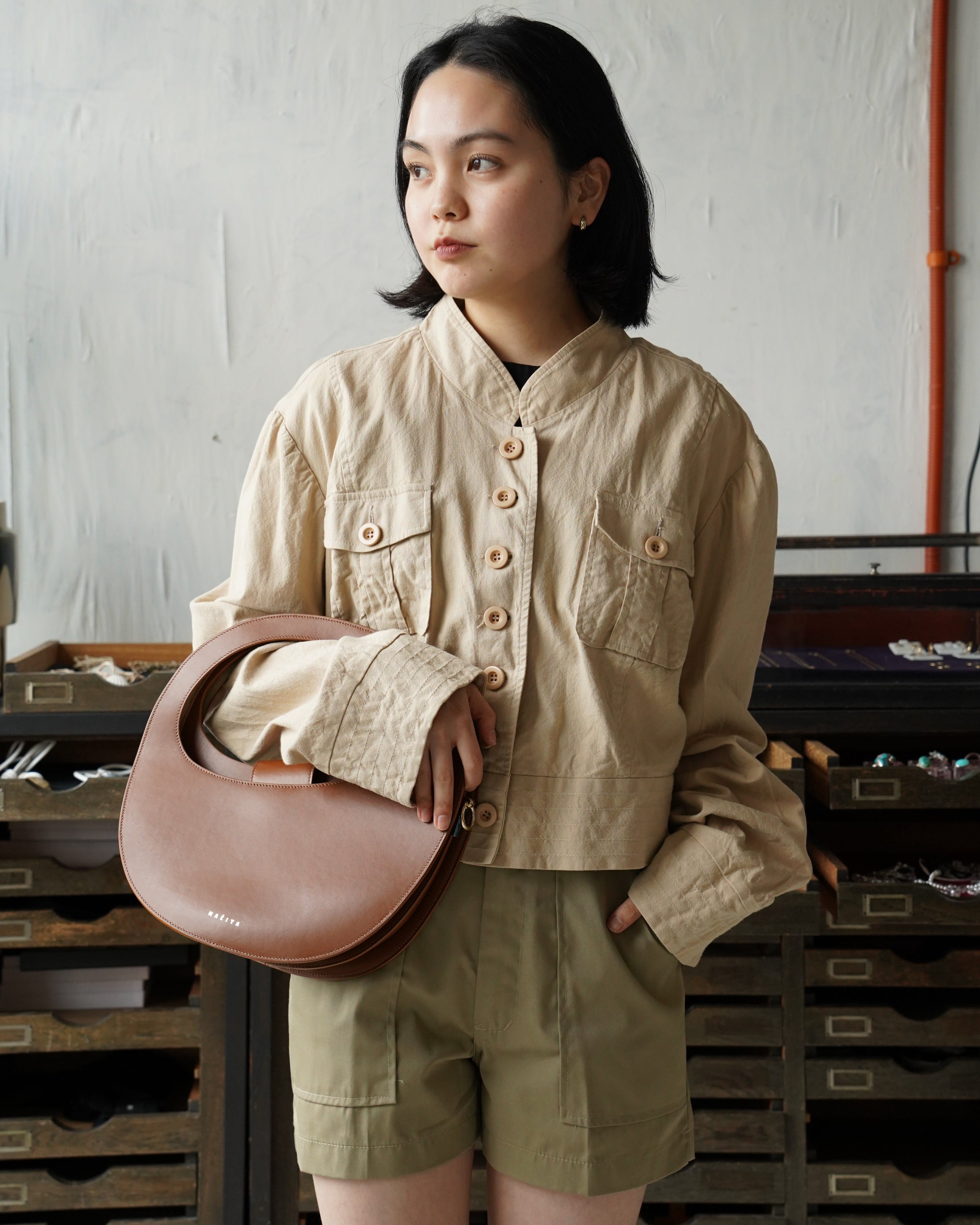 Cotton Cropped Jacket - Beige