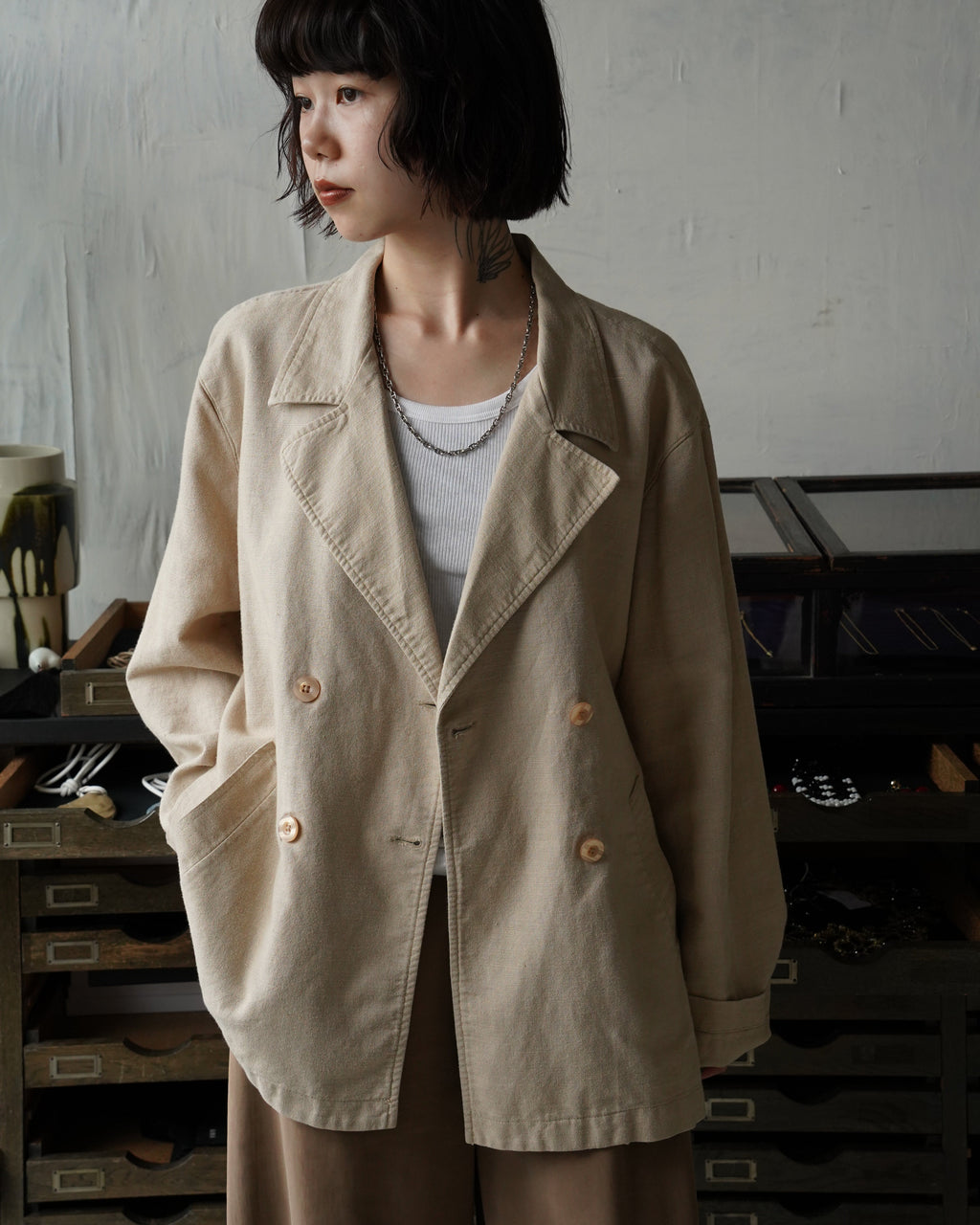 Linen Cotton Double-Breasted Jacket