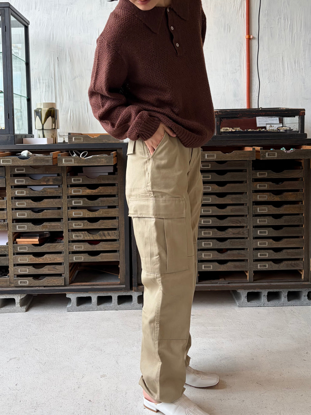 US Cotton x Poly 6 Pockets Pants  Beige
