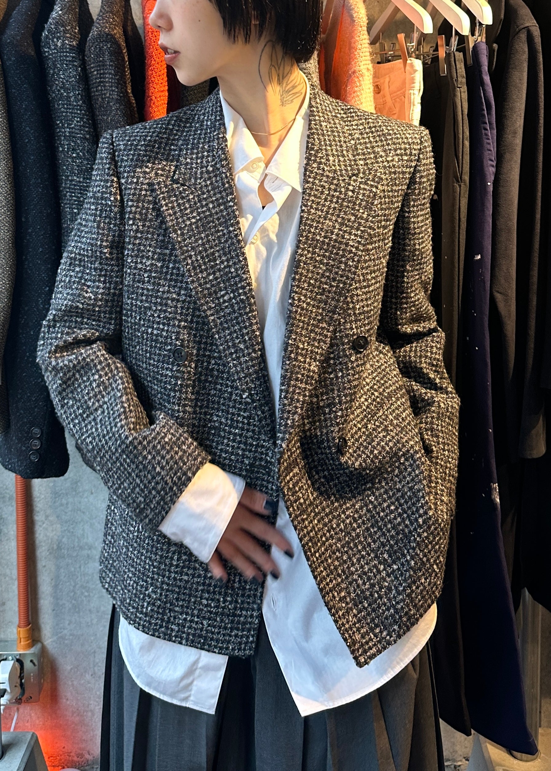 Textured Monochrome Tweed Blazer