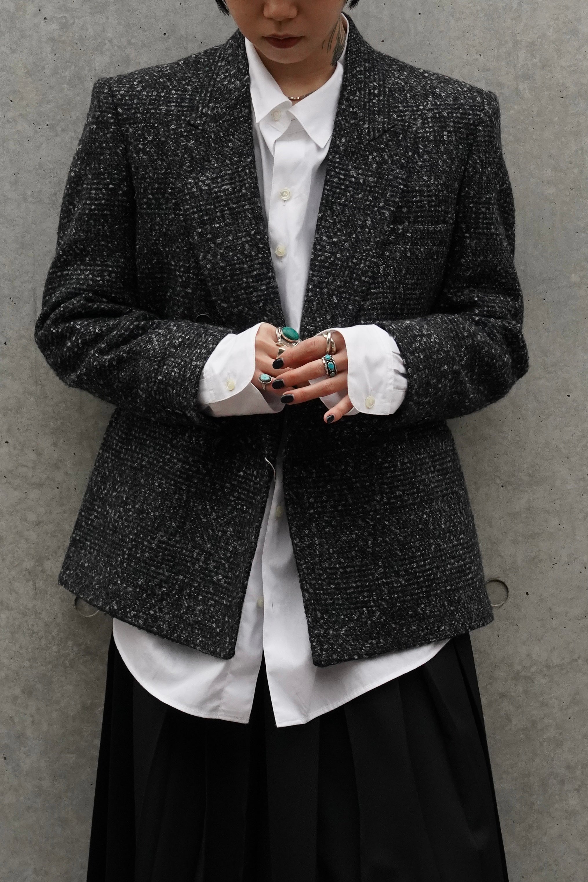 Textured Monochrome Tweed Blazer