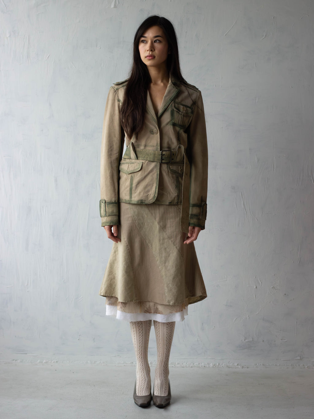 Painted Leather Jacket with Belt