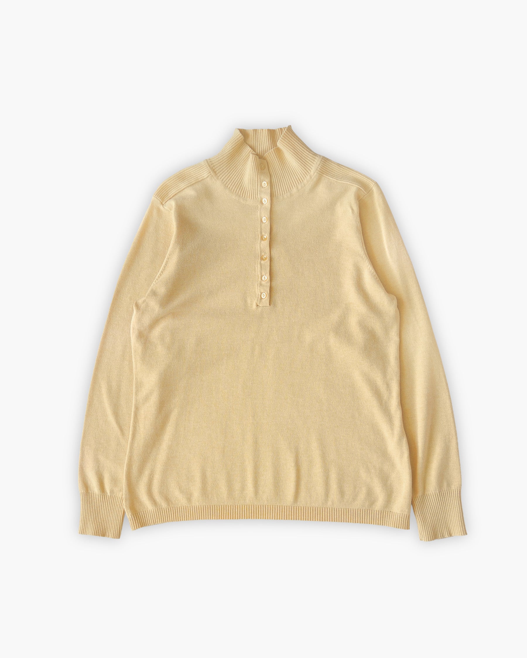 Yellow Ribbed High Neck Button Sweater