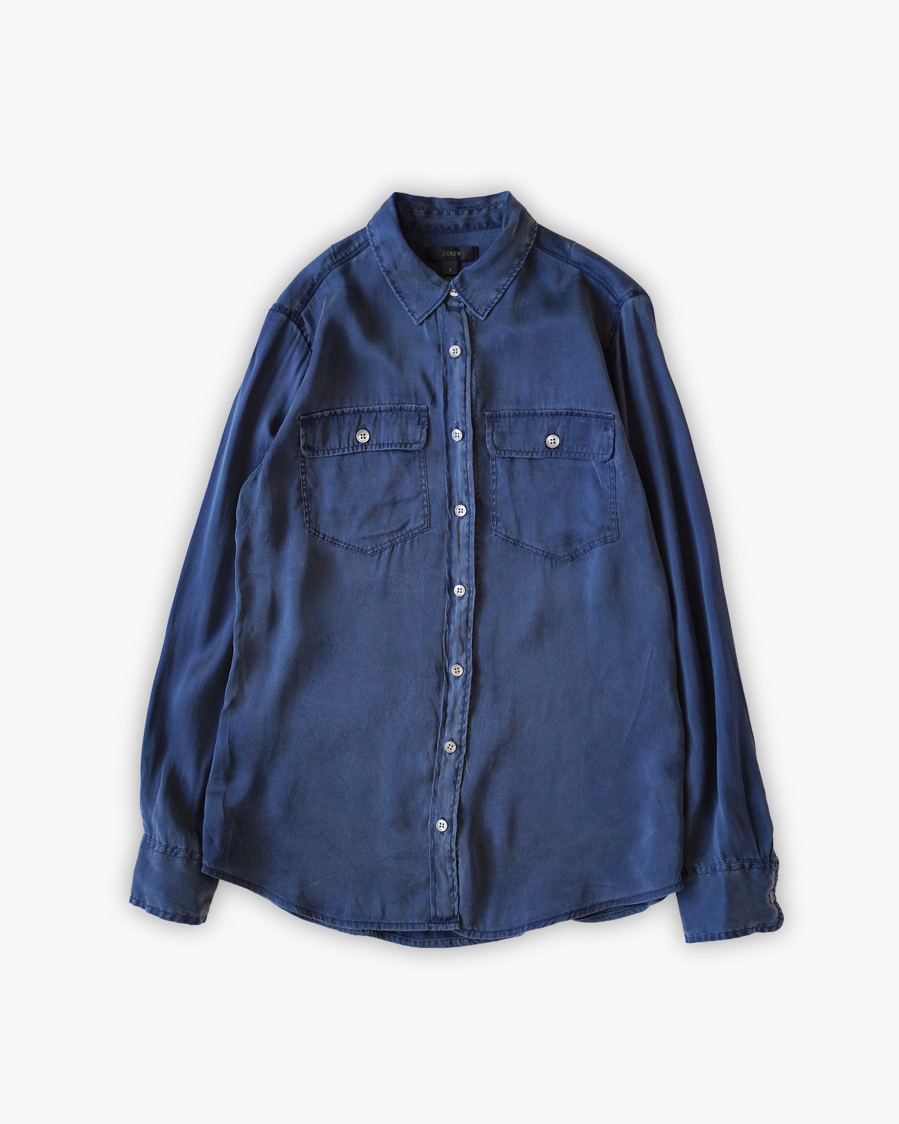 100% Silk Double Pocket Shirt - Navy