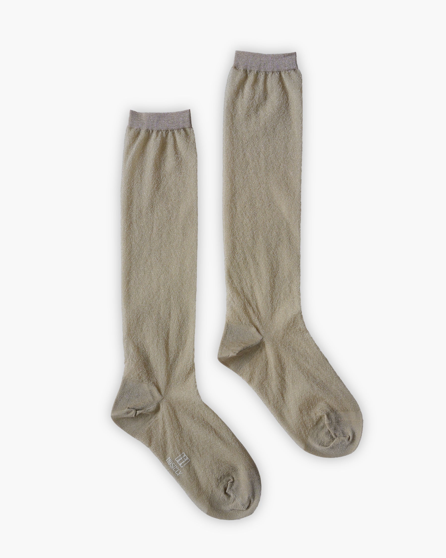 Sheer Glitter Hi Socks - Cream