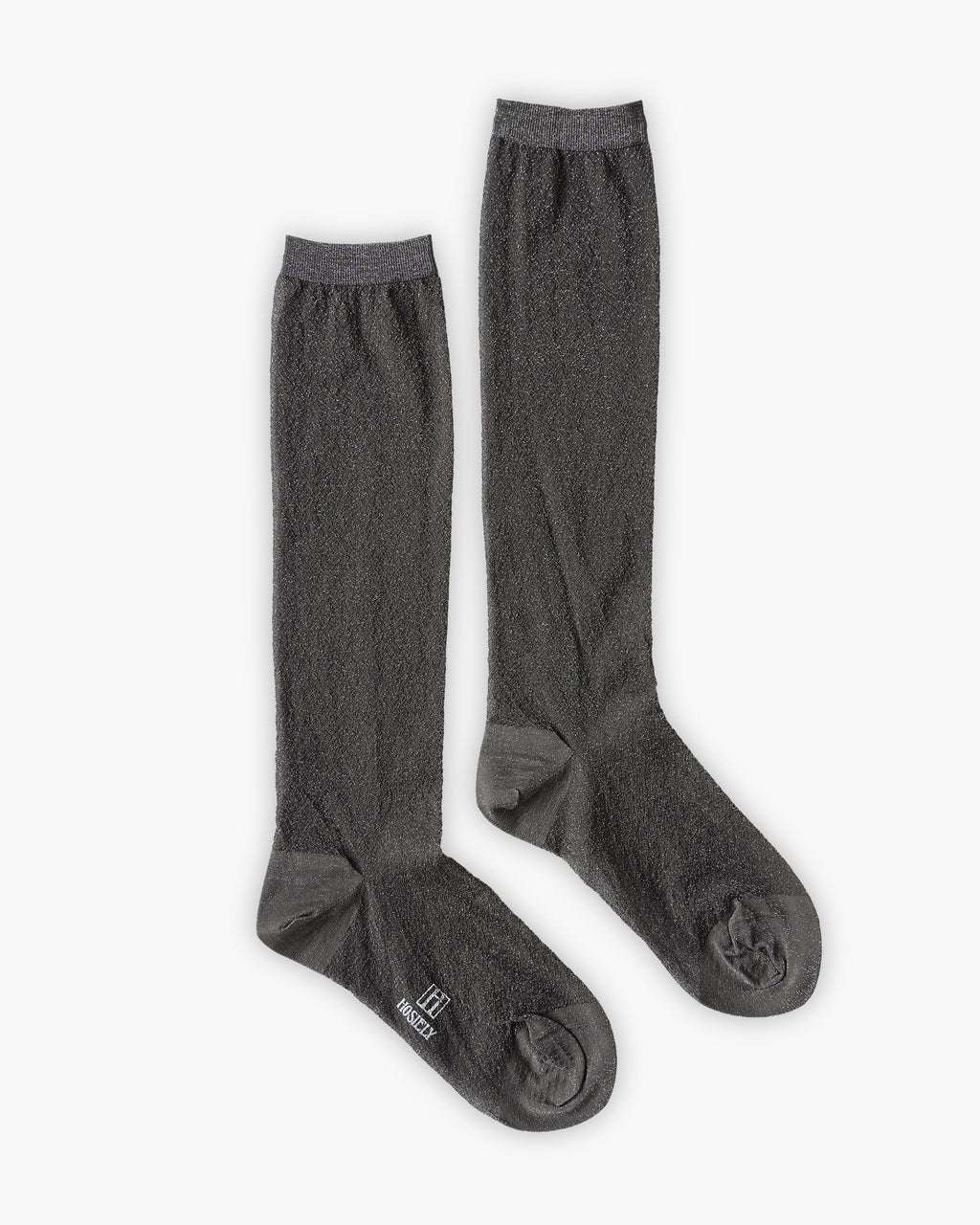 Sheer Glitter Hi Socks - Charcoal