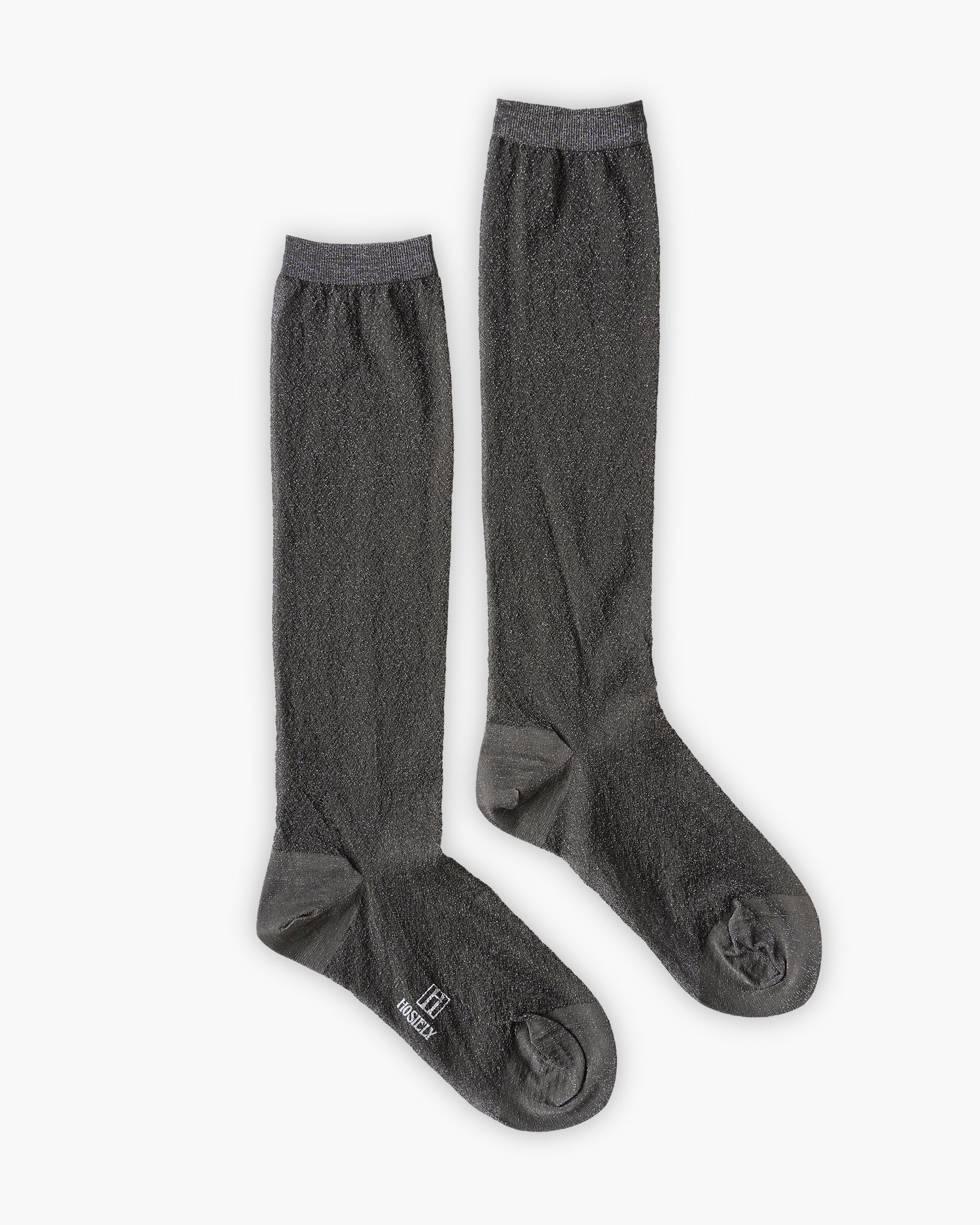 Sheer Glitter Hi Socks - Charcoal