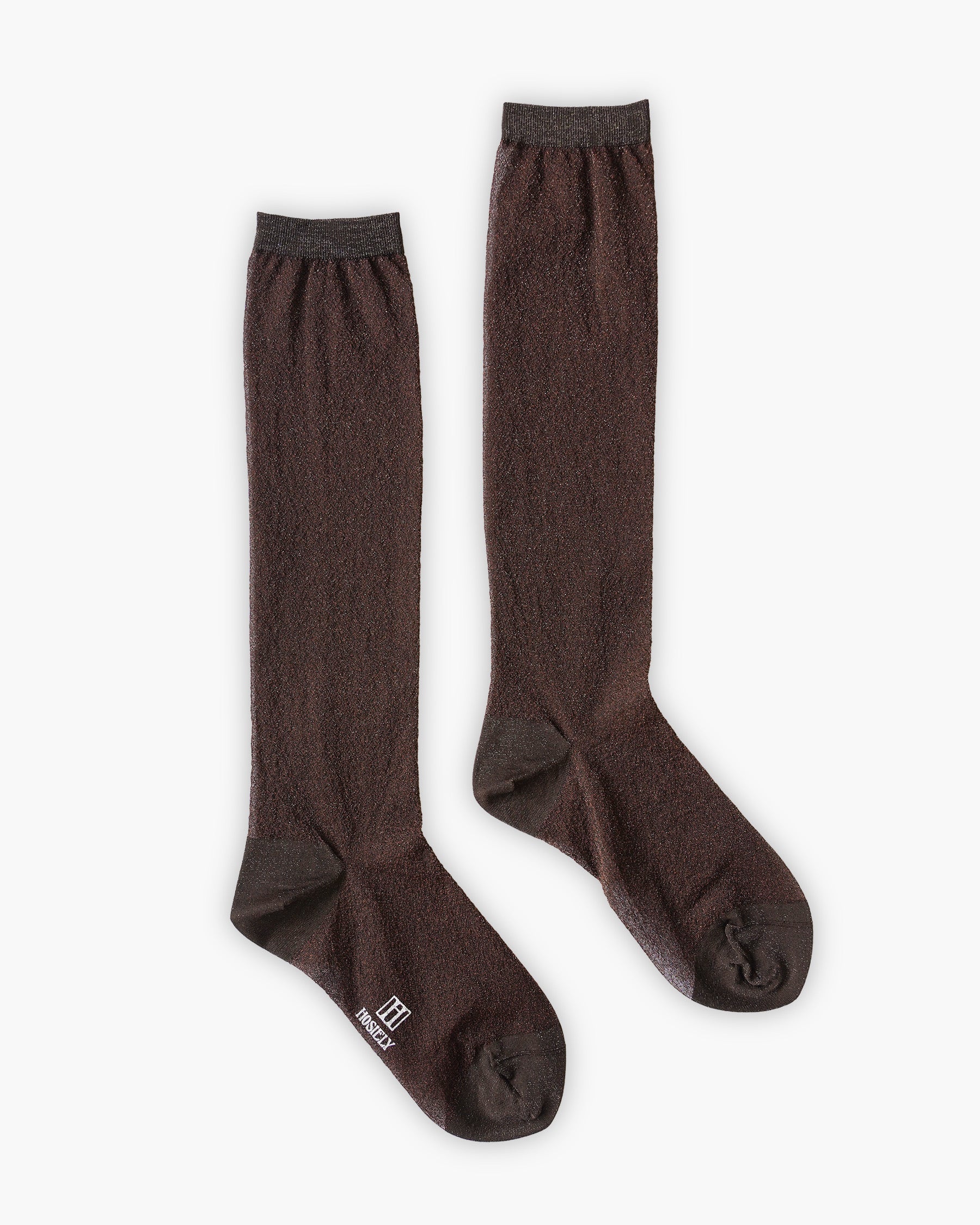 Sheer Glitter Hi Socks - Brown