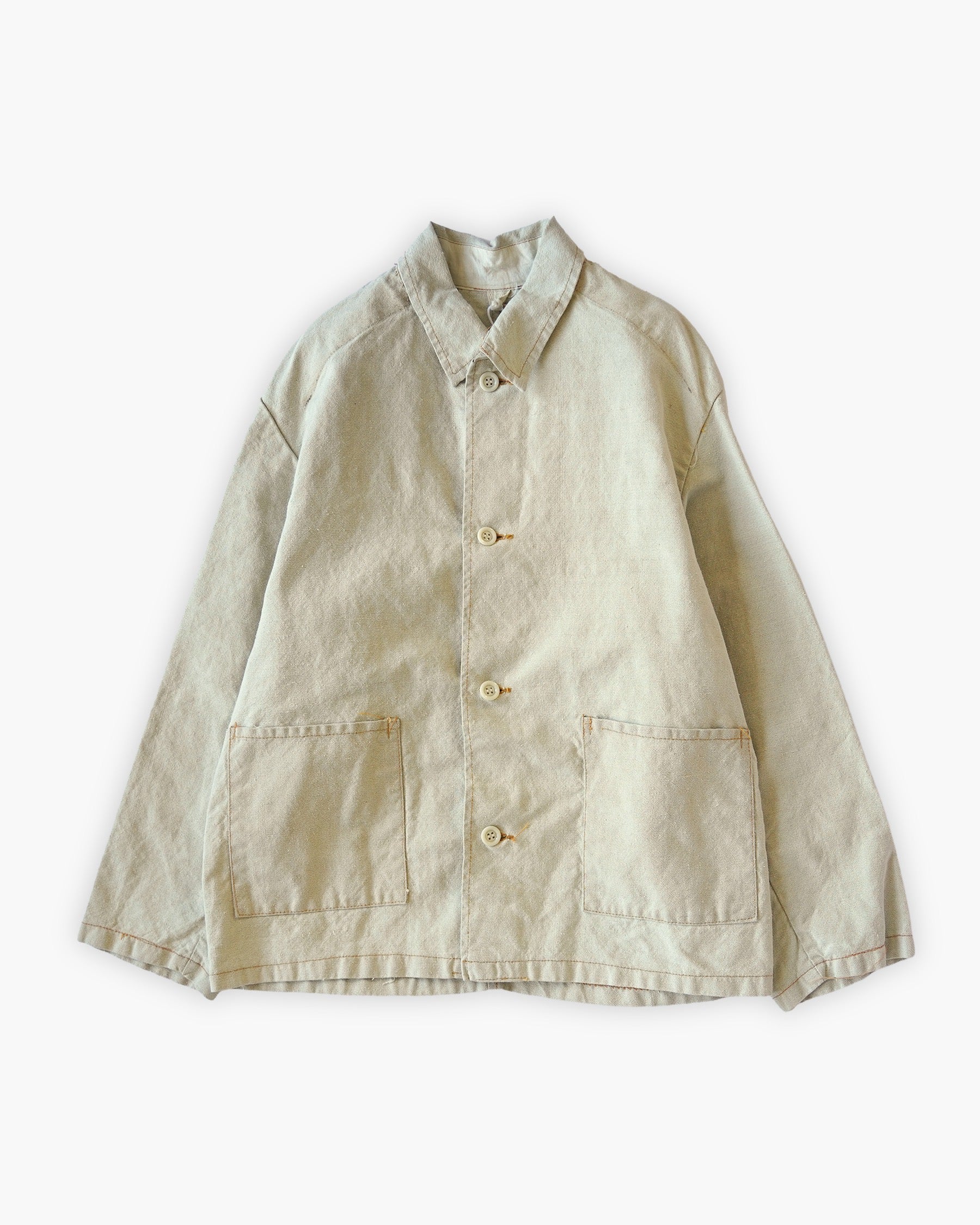 White Heavy Work Jacket - Orange Stitch