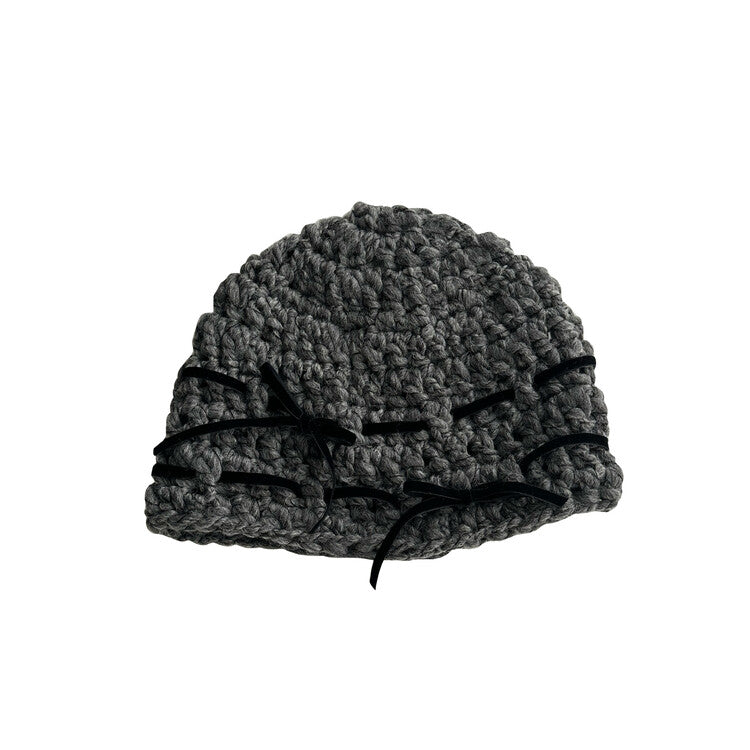 "CROCHEANT" Short Ribbon Beanie - Gray