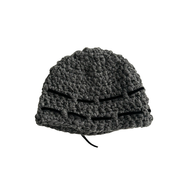 "CROCHEANT" Short Ribbon Beanie - Gray