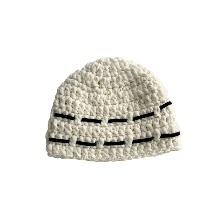 "CROCHEANT" Short Ribbon Beanie - Ivory