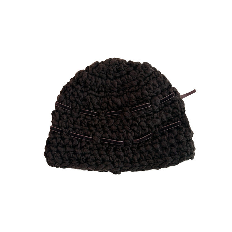 "CROCHEANT" Short Ribbon Beanie - Brown