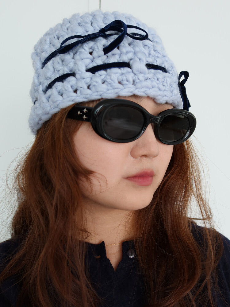 "CROCHEANT" Short Ribbon Beanie - Sora