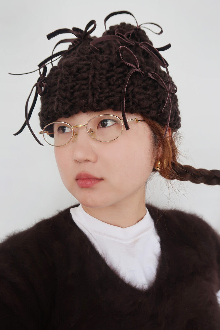 "CROCHEANT" Ribbon Beanie - Brown