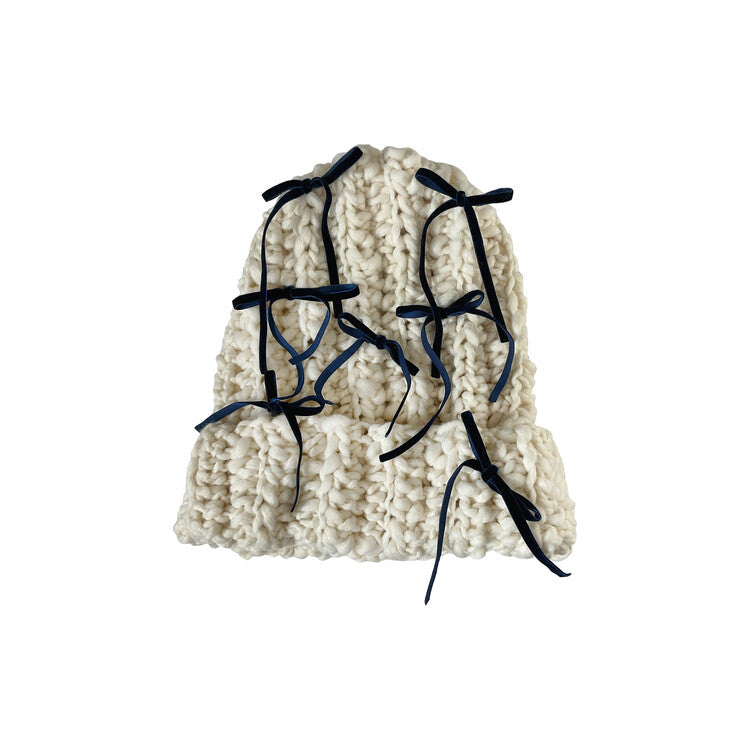 "CROCHEANT" Ribbon Beanie - Ivory