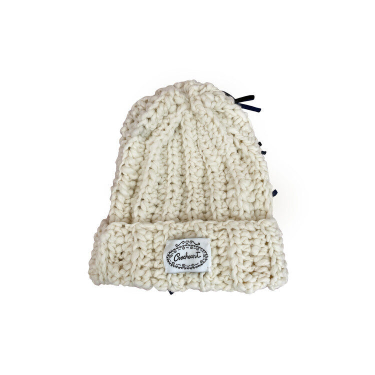 "CROCHEANT" Ribbon Beanie - Ivory