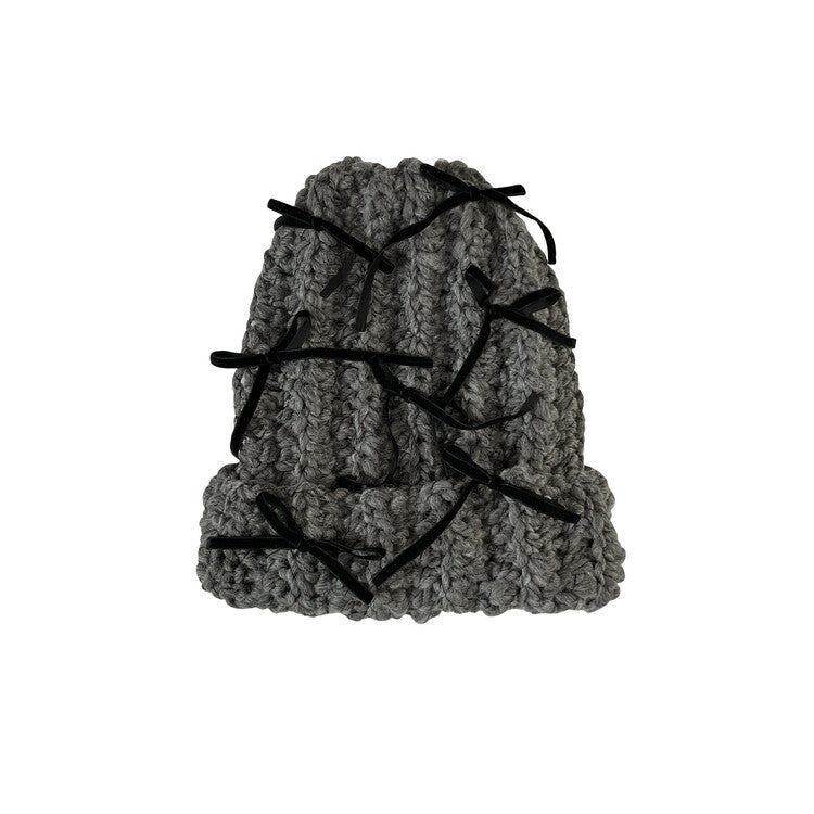 "CROCHEANT" Ribbon Beanie - Gray