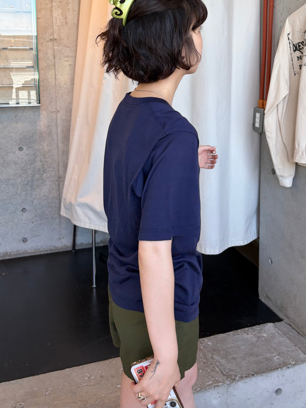 100% Washable Silk Tee S/S - Navy