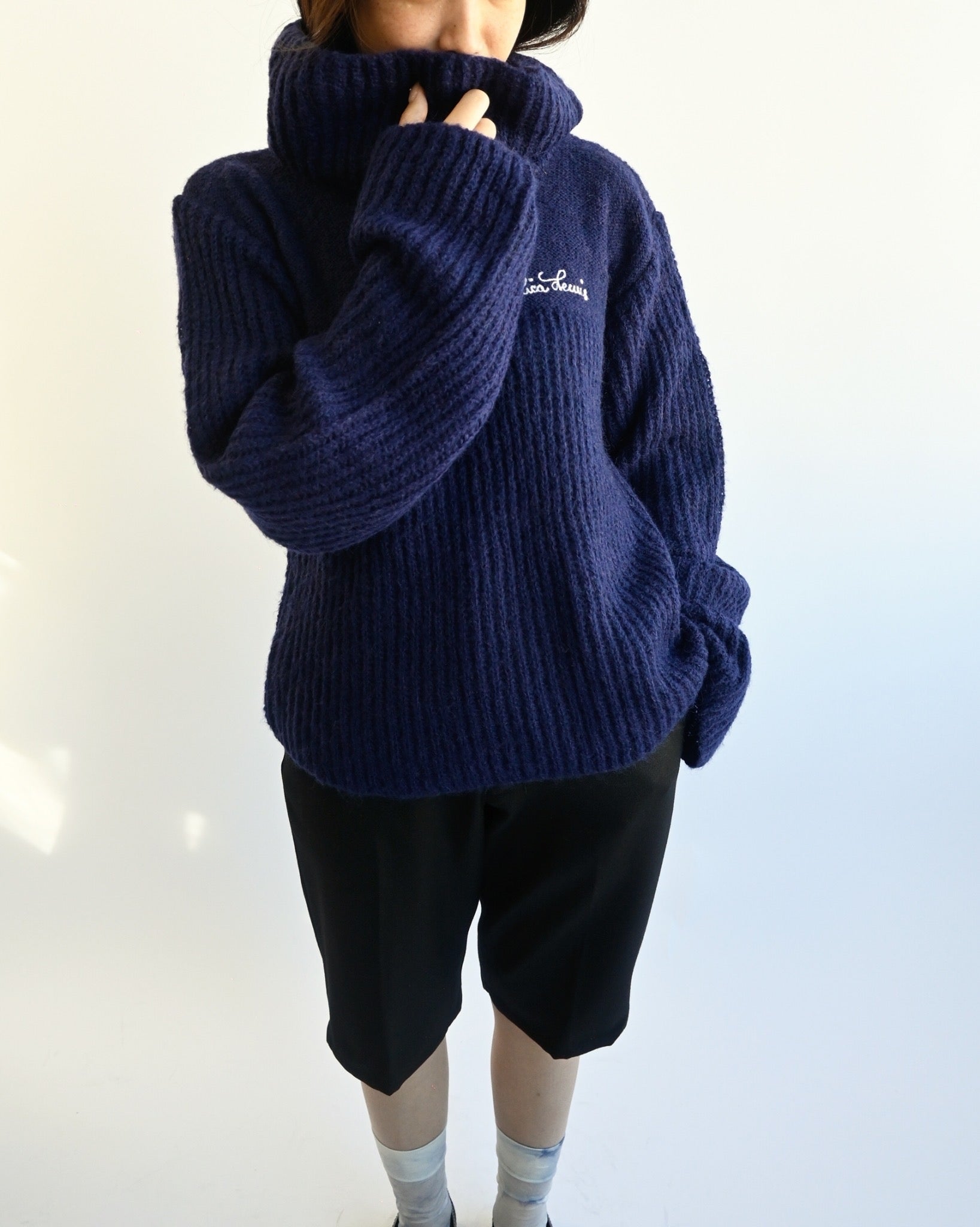 Navy Embroidered Knit