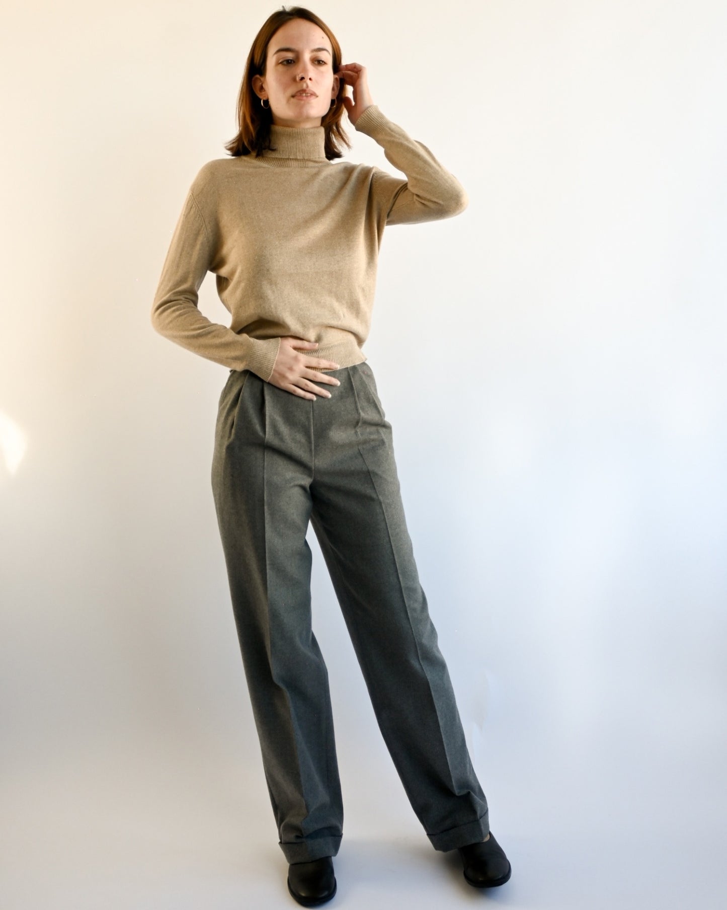 Silk Turtleneck Top - Beige