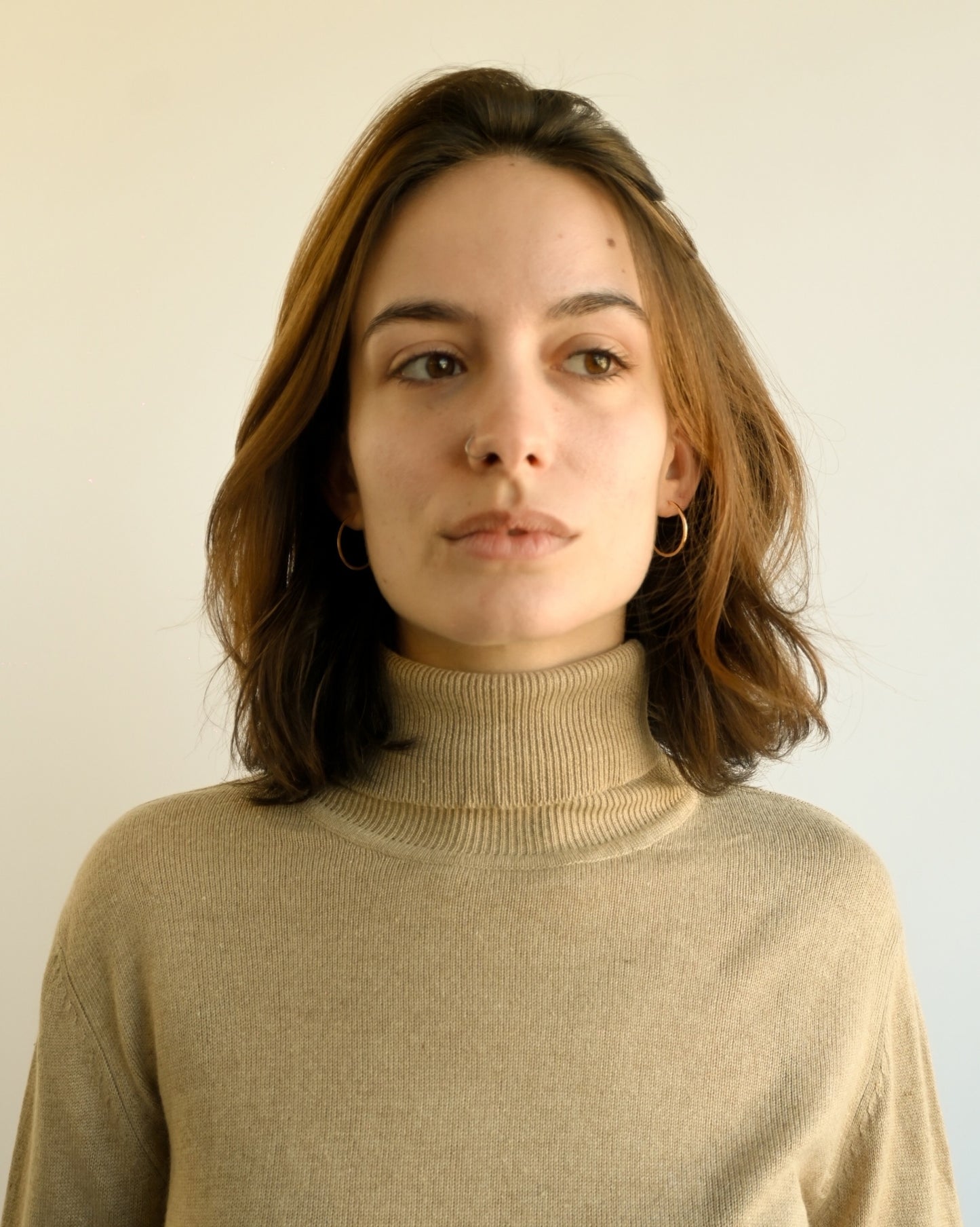 Silk Turtleneck Top - Beige