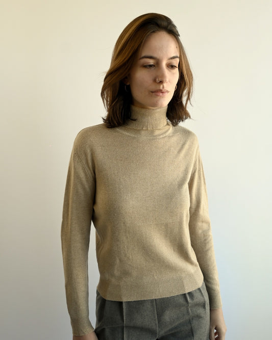 Silk Turtleneck Top - Beige