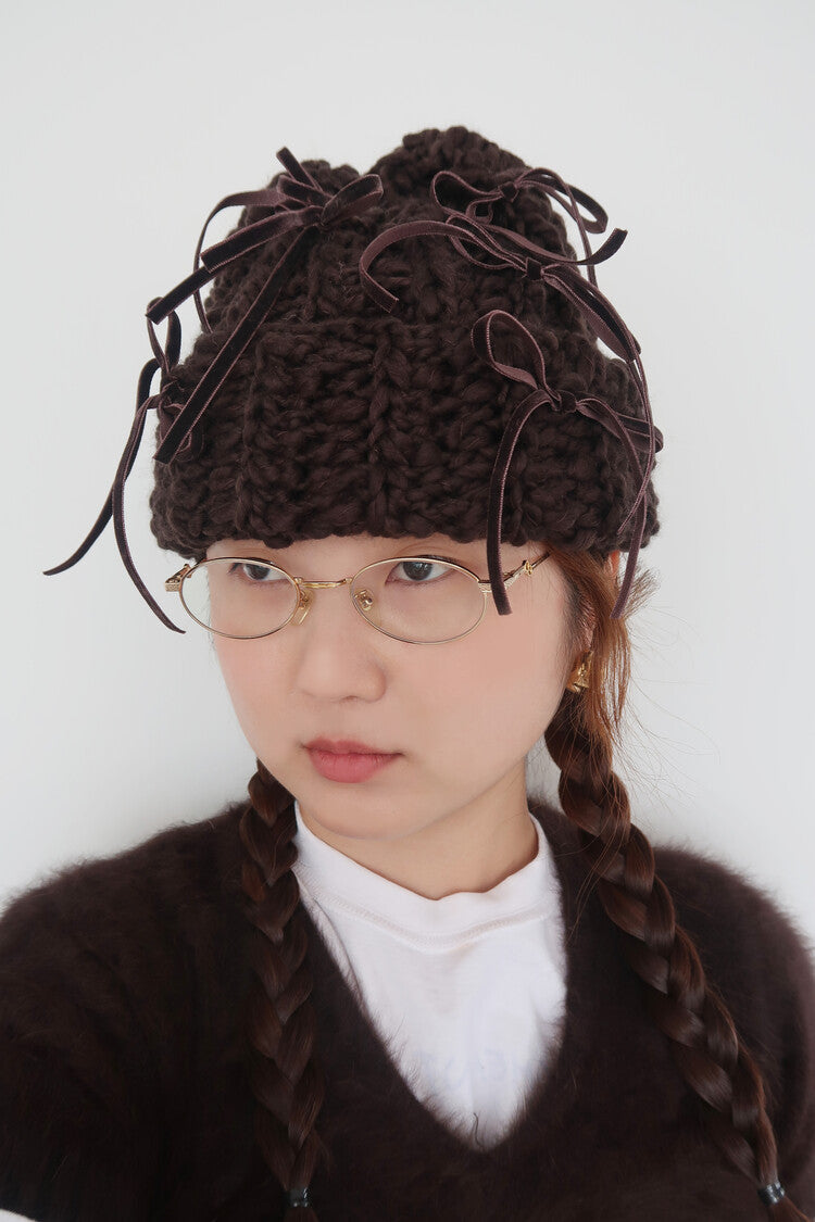 "CROCHEANT" Ribbon Beanie - Brown