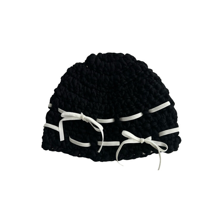 "CROCHEANT" Short Ribbon Beanie - Oreo