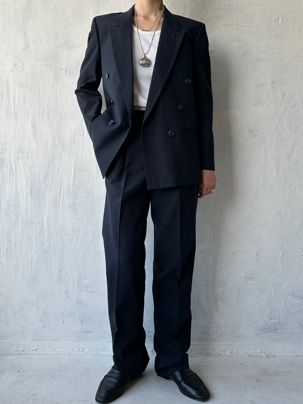 Double Breasted Suit with Subtle Pinstripe