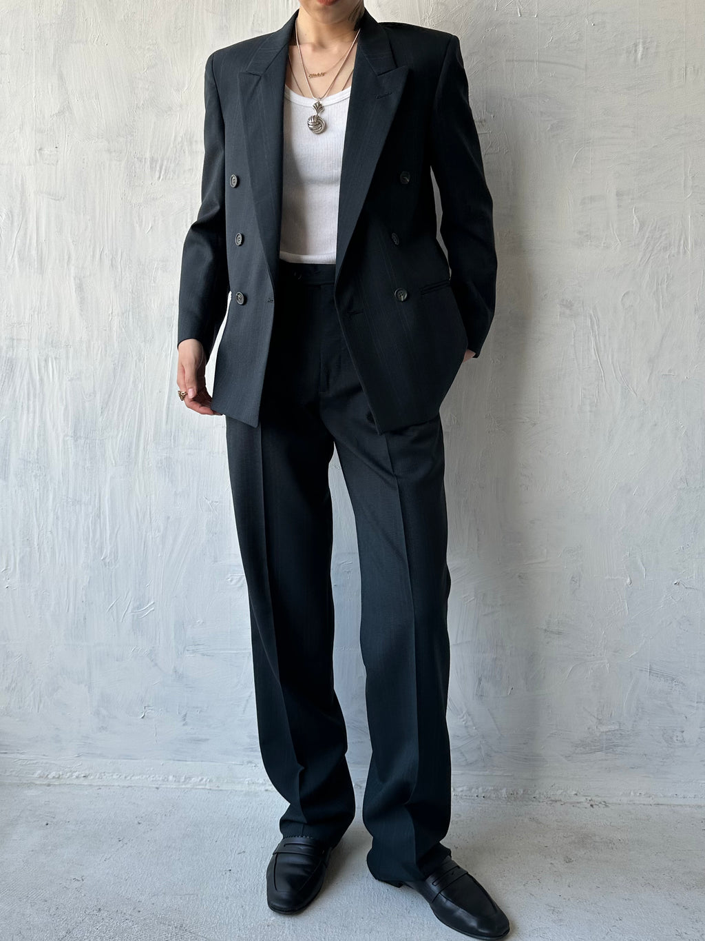 Double Breasted Suit in Deep Green Pinstripe