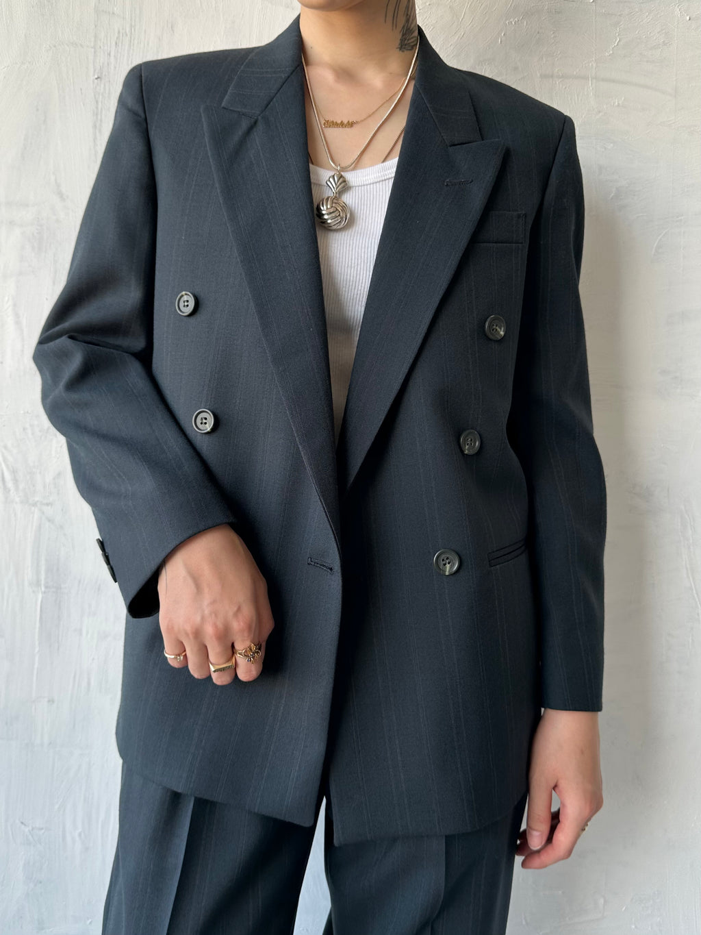 Double Breasted Suit in Deep Green Pinstripe