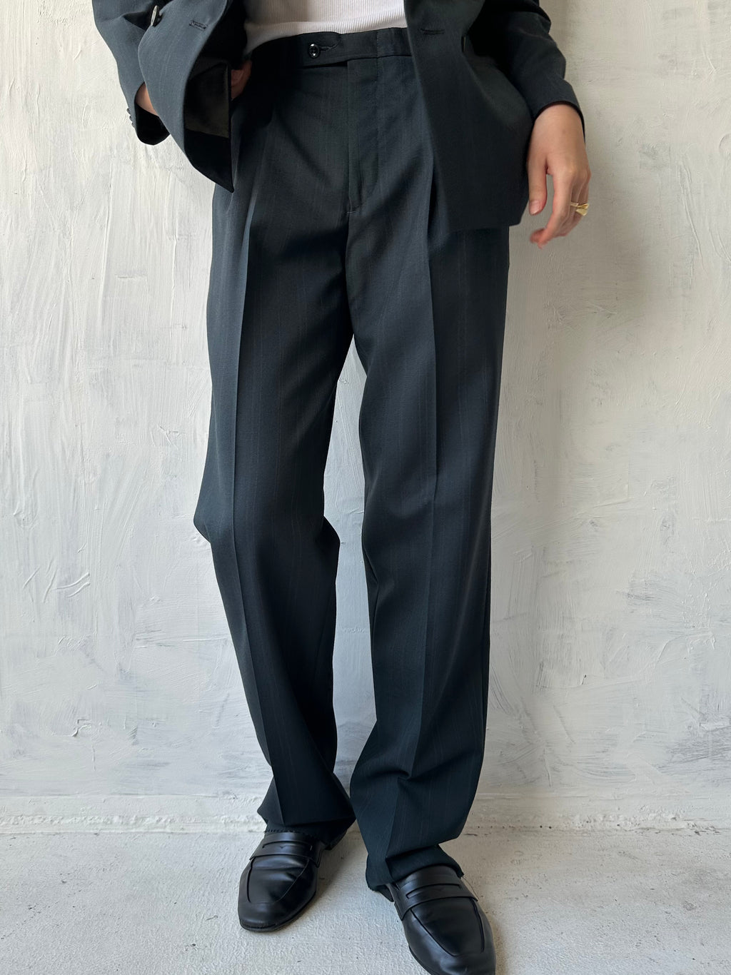 Double Breasted Suit in Deep Green Pinstripe